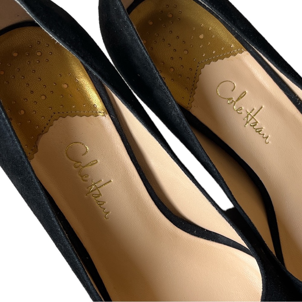 Cole Haan black suede peep toe pumps heel size 7.5 B Nike Air - Picture 6 of 8
